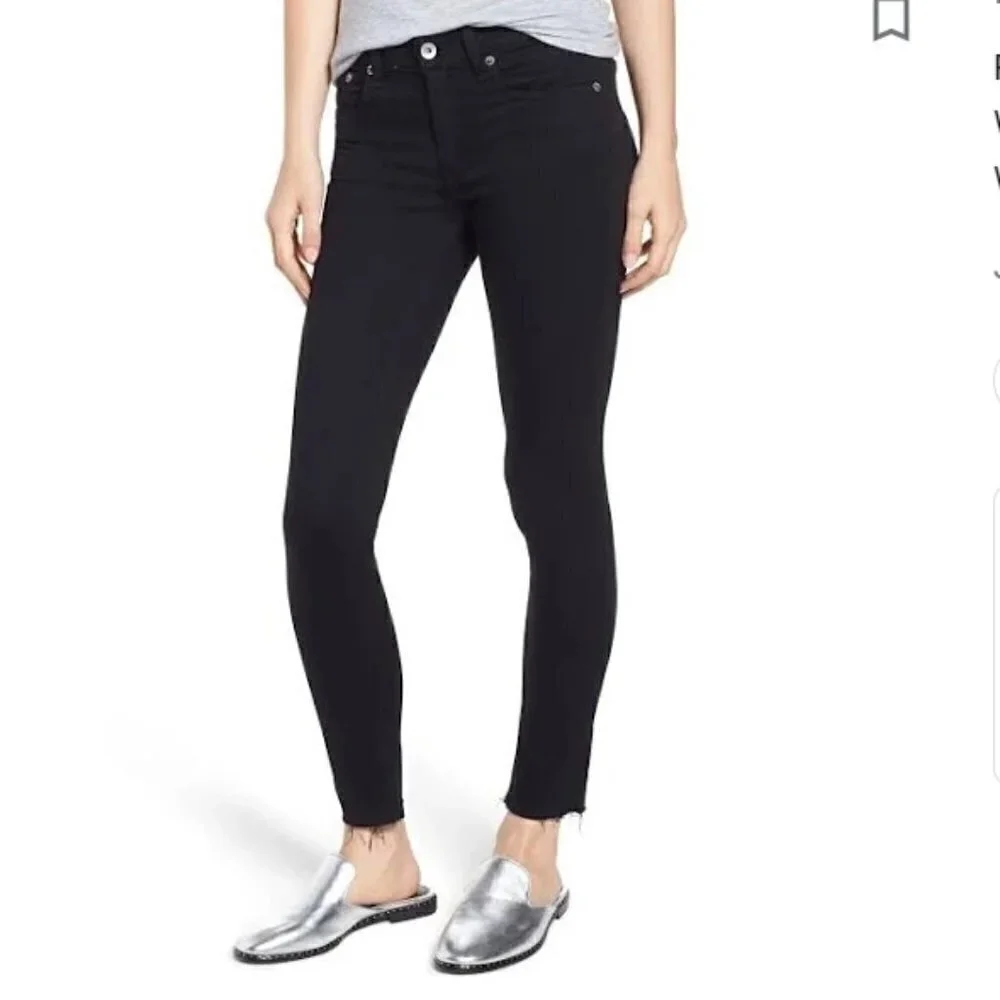 Rag & bone women US 29 black jeans ankle skinny raw hem zipper fly Modal blend